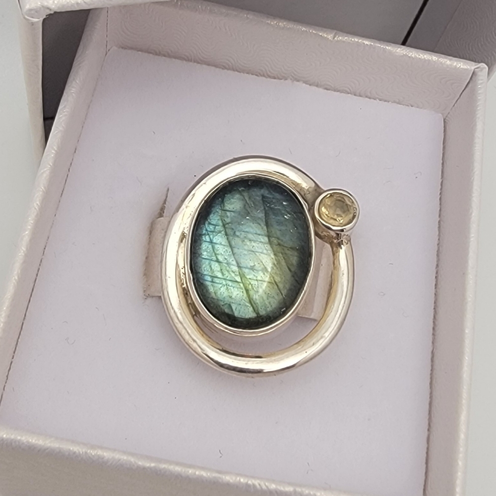 925 Sterling Silver and Labradorite With Moonstone Accent Ring Size 9.5 - Picture 4 of 4
